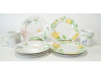 Lot Of Fitz & Floyd Floral Pastel Salad Plates And Toscany 'prelude' Mugs