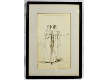Antique 1808 Etching London Women In Evening Dresses