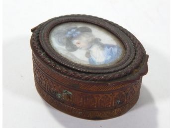 Antique Trinket Box With Hand Painted Woman Portrait