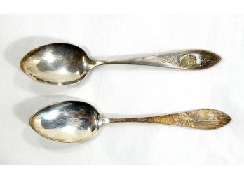 Lot 2 Antique Sterling Souvenir Spoons -Alabama Colorado Manitou