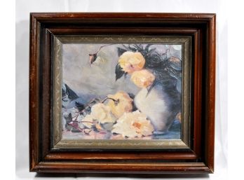 Vintage Flower Still Life Oil Painting Walnut Frame