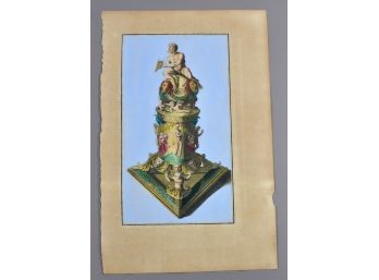 Antique 1700's Colored Urn Engraving
