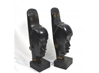 Vintage Tribal Wood Carving Bookends African