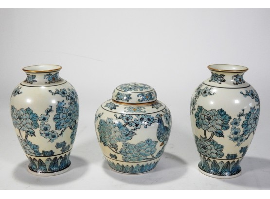 Set 3 Gold Imary Vases & Ginger Jar