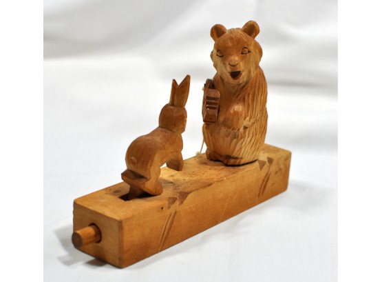 Vintage Russian Soviet Wood Carving Toy 'Bear Photographer'