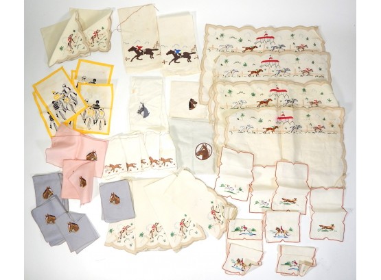 Vintage Horse Themed Dinner Napkins Large Lot Embroidery