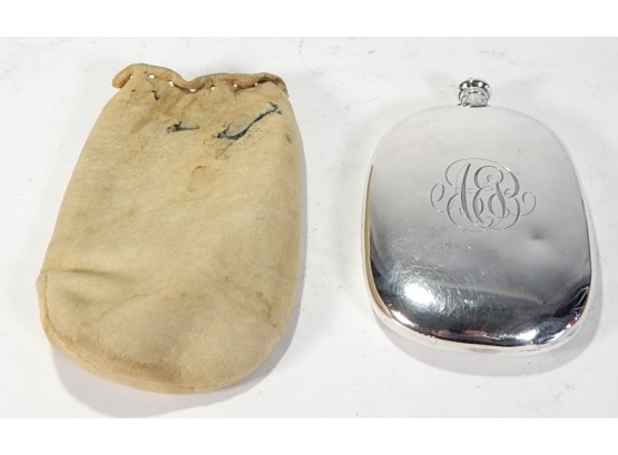 Antique Kirk & Son Sterling Silver Flask Leather Pouch