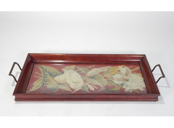 Antique Wood & Embroidery  Serving Tray