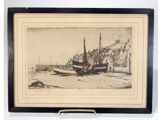 Antique Fishing Boats Etching Pencil Signed