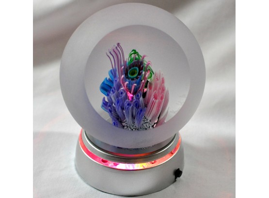 Coral Reef Abstract Glass Paperweight By Peggy Henry With Asente Light Stand