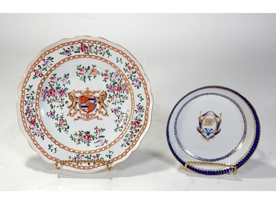 Lot 2 Antique 19th Century French Armorial Porcelain Plates By Sampson