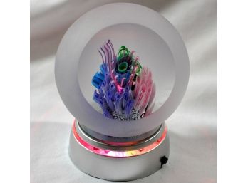 Coral Reef Abstract Glass Paperweight By Peggy Henry With Asente Light Stand