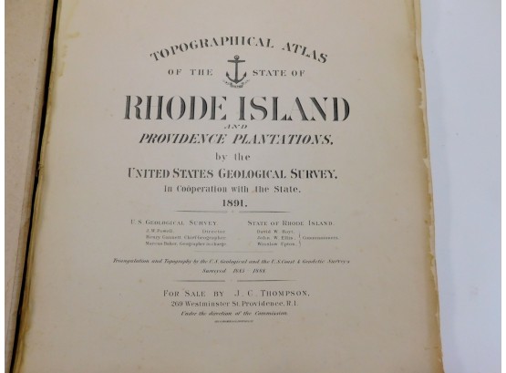 Large Format 1891 Topographical Atlas Of The State Of Rhode Island