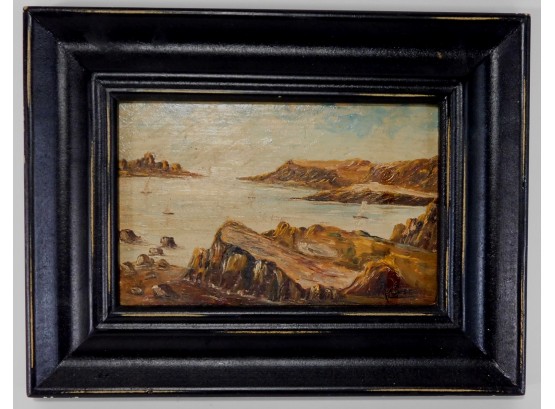 Small Antique MATHEE Seascape Oil Painting
