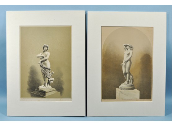 Pair Antique 1878 Girl Nude Chromolithographs