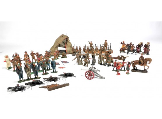 Antique 75 Piece Set Of  Lead Toy Soldiers  And Other Figures