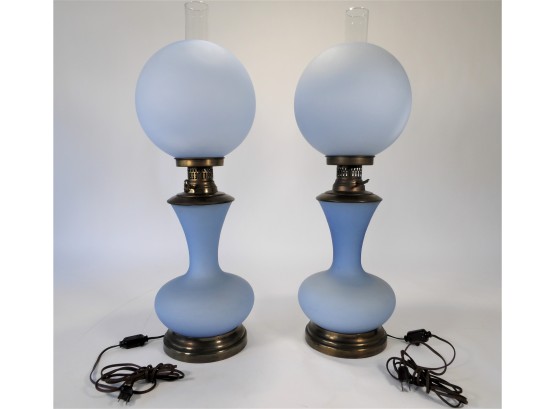 Pair Large Vintage Hurricane Lamps