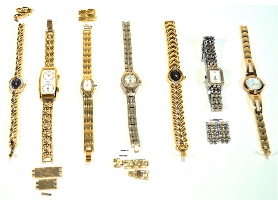 Lot Of 7 Ladies Seiko, Pedre, And Waltham Watches With Links & Pins