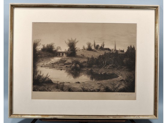 Original John H. MILLSPAUGH (1822-1894) Large Rural Landscape Etching