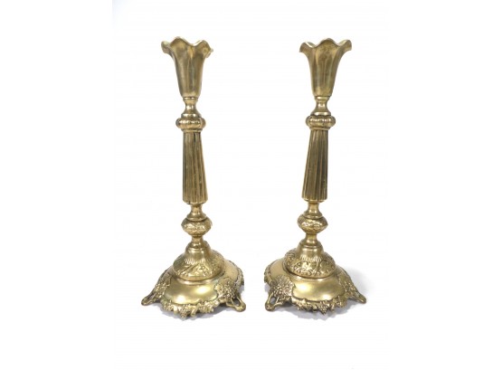 Pair Antique Russian/Polish Brass Candlesticks