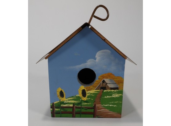Polly's Perch Hand Painted Signed Copper Roof Birdhouse