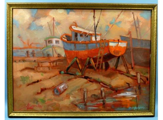 Original GOLIGHTLY Oil Painting 'Shrimp Boat Repair'