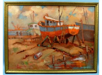 Original GOLIGHTLY Oil Painting 'Shrimp Boat Repair'