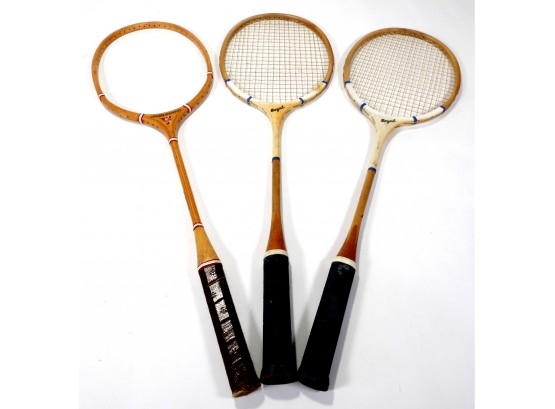 Vintage Badminton Wooden Racquets With Racquet Braces