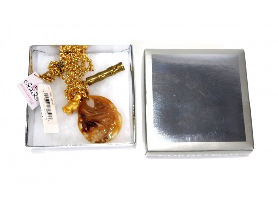 Vintage New Jackie Jewels BUDDHA Carved Stone Pendant Necklace