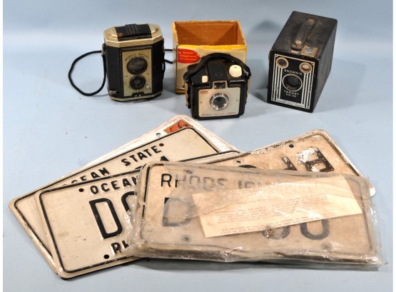 Vintage Cameras  & RI License Plate Lot