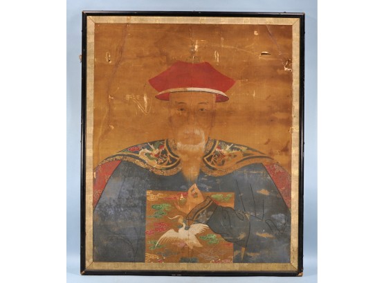 Antique Painting On Silk Of Chinese Man For Restoration