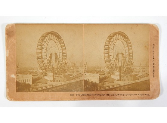 Antique Stereoview Card- 1893 World's Columbian Exposition Ferris Wheel