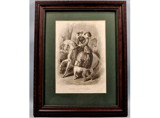 Antique HOPWOOD English Engraving Ladies On Horses With Dog