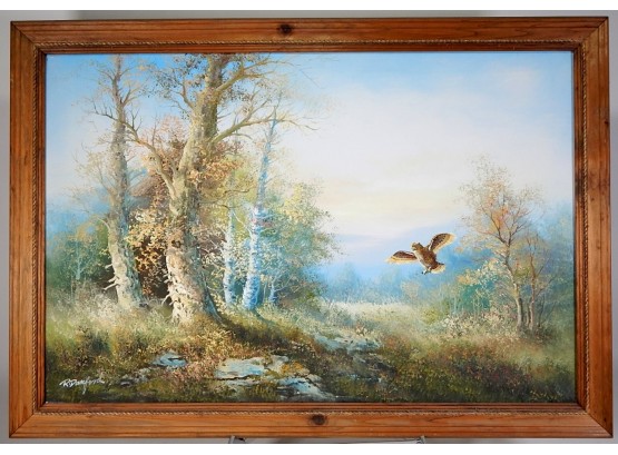 Vintage R. DANFORD Oil Painting Landscape With Owl