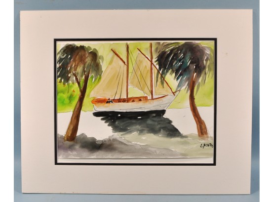 Vintage Sailboat Watercolor- Signed