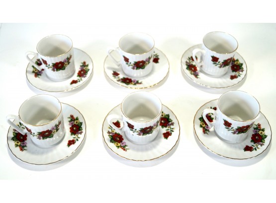 Set Of 6 Demitasse Porcelain Cups & Saucers