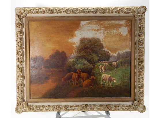 Antique 19th Century French V. VEZIEN Pastoral Landscape With Sheep
