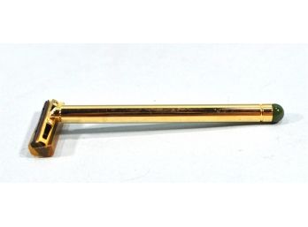 Vintage LUCORAL Razor 24K Gold Plated Brass With Jade Tip - New