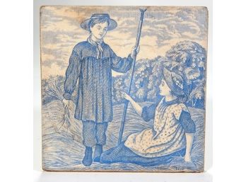 Antique Original Wedgwood & Sons Tile- Boy And Girl
