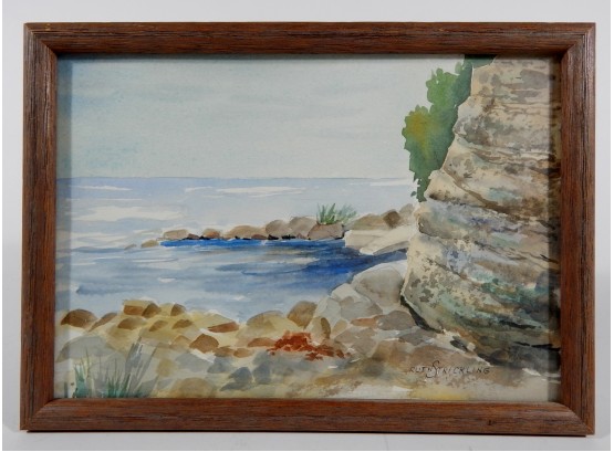 Original Vintage RUTH STRICKLING Watercolor Coastal View