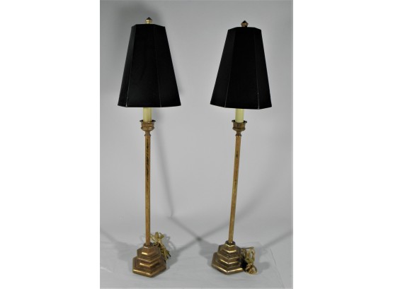 Pair Of Wooden Gold Gilded Table Lamps.