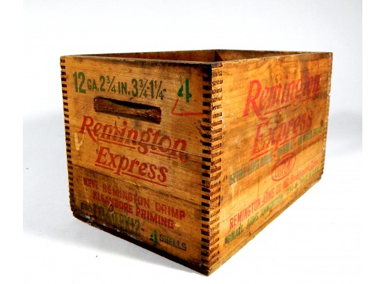 Vintage REMINGTON EXPRESS Wood Ammo Crate 12 Ga Shotgun Ammunition Box