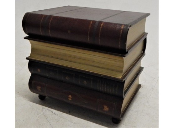 Leather End Table In The Style Of Stacked Books.