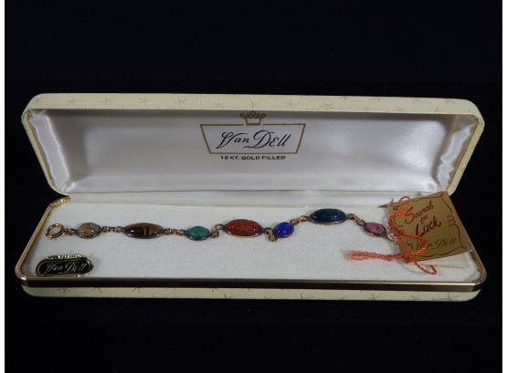 NOS Vintage VAN DELL Gold Filled Scarab Bracelet Original Box & Tags
