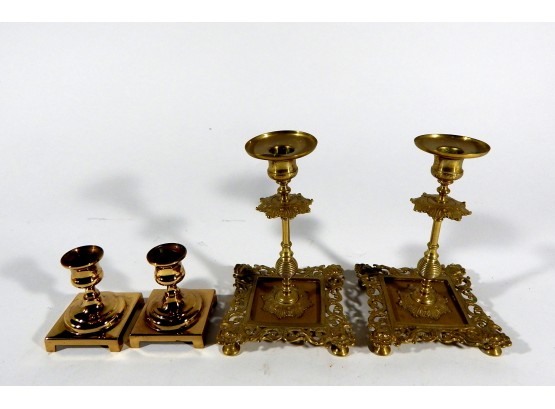 Two Pairs Vintage Brass Candle Holders