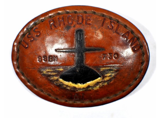Rare Original USS Rhode Island Leather Belt Buckle- Submarine