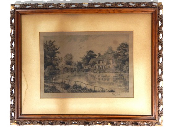 Framed Antique 19 Century Print  'Trout Inn Goldstone'