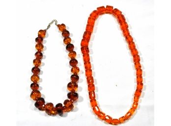 Lot 2 Large Amber Bead Necklaces