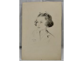 ALICE CORMAR 1958 Unframed Beautiful Girl Pencil Drawing