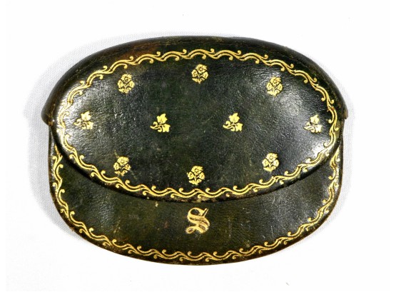 Antique Vintage Gold Embossed Small Green Leather Wallet